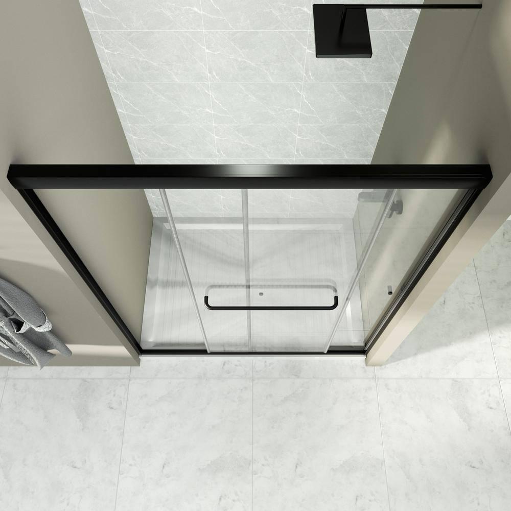 50-54" W x 72" H Semi-Frameless Sliding Glass Shower Door, Matte Black Finish Shower Door with 1/4'' (6mm) Clear SGCC Tempered Glass