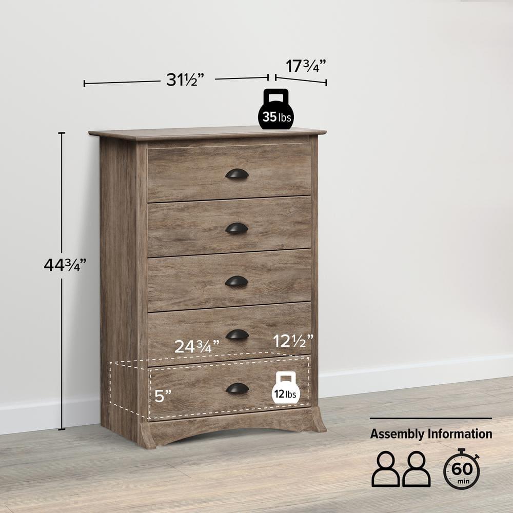5 Drawer Salt Spring Dresser Drifted Gray - Prepac