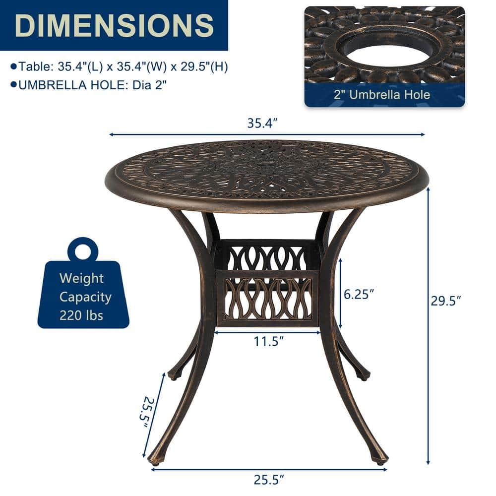 Outdoor Patio Dining Table 35.4 Round Cast Aluminum Table, Weather Resistant - Bronze Color, Perfect for Courtyard Garden Dining