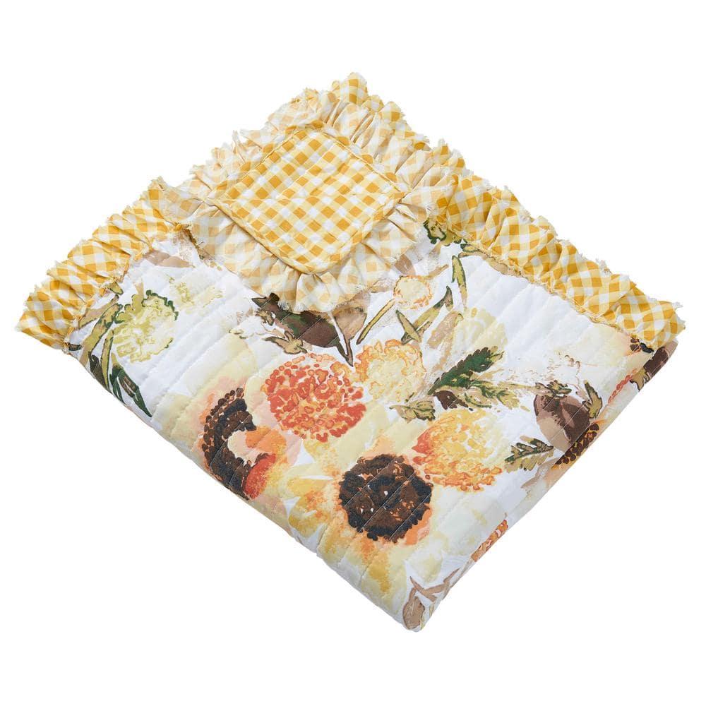 Greenland Home Fashions Somerset Sunflower Reversible Quilted Throw with Gingham Ruffles