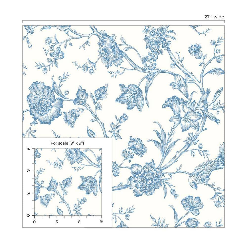 NextWall Carolina Blue Jasmine Chinoiserie Peel and Stick Wallpaper