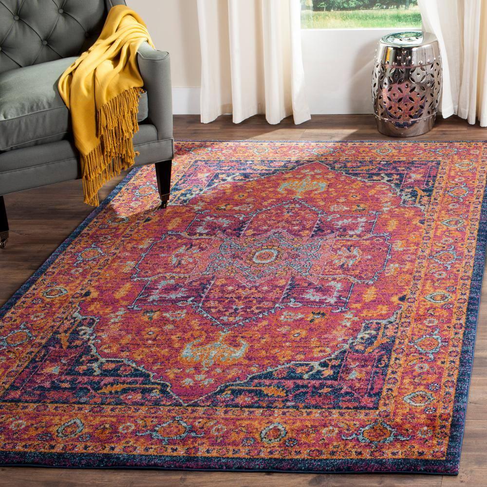 SAFAVIEH Evoke Westley Traditional Floral Area Rug, Fuchsia/Orange, 3' x 5'