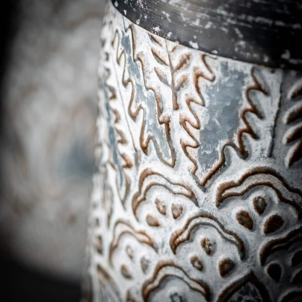 Sullivans Metal Baroque Printed Metal Vase Set of 2, 16"H & 12.5"H Gray