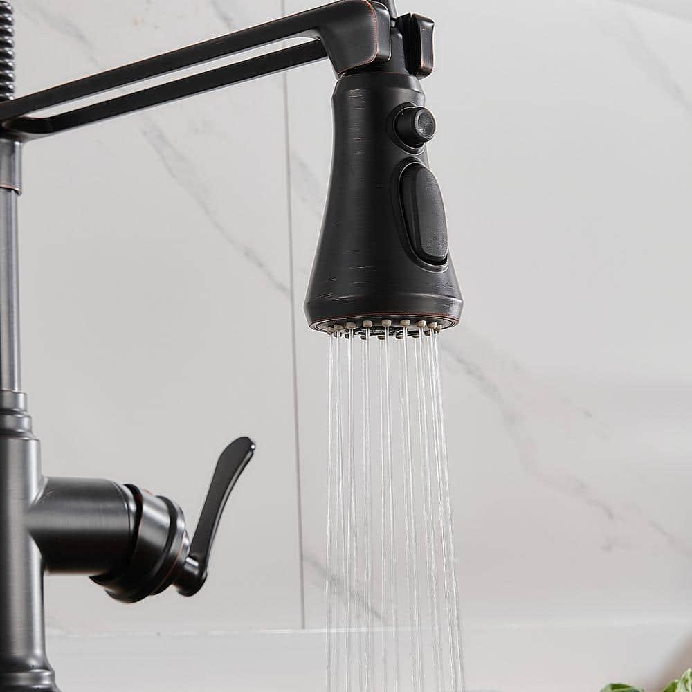 FORIOUS Rustic Kitchen Faucet with Pull Down Sprayer Oil Rubbed Brown, 3 Modes Stainless Steel High Arc Vintage Spring Sink Faucet 1 or 3 Holes for Pot Filler, Farmhouse Camper Wet Bar