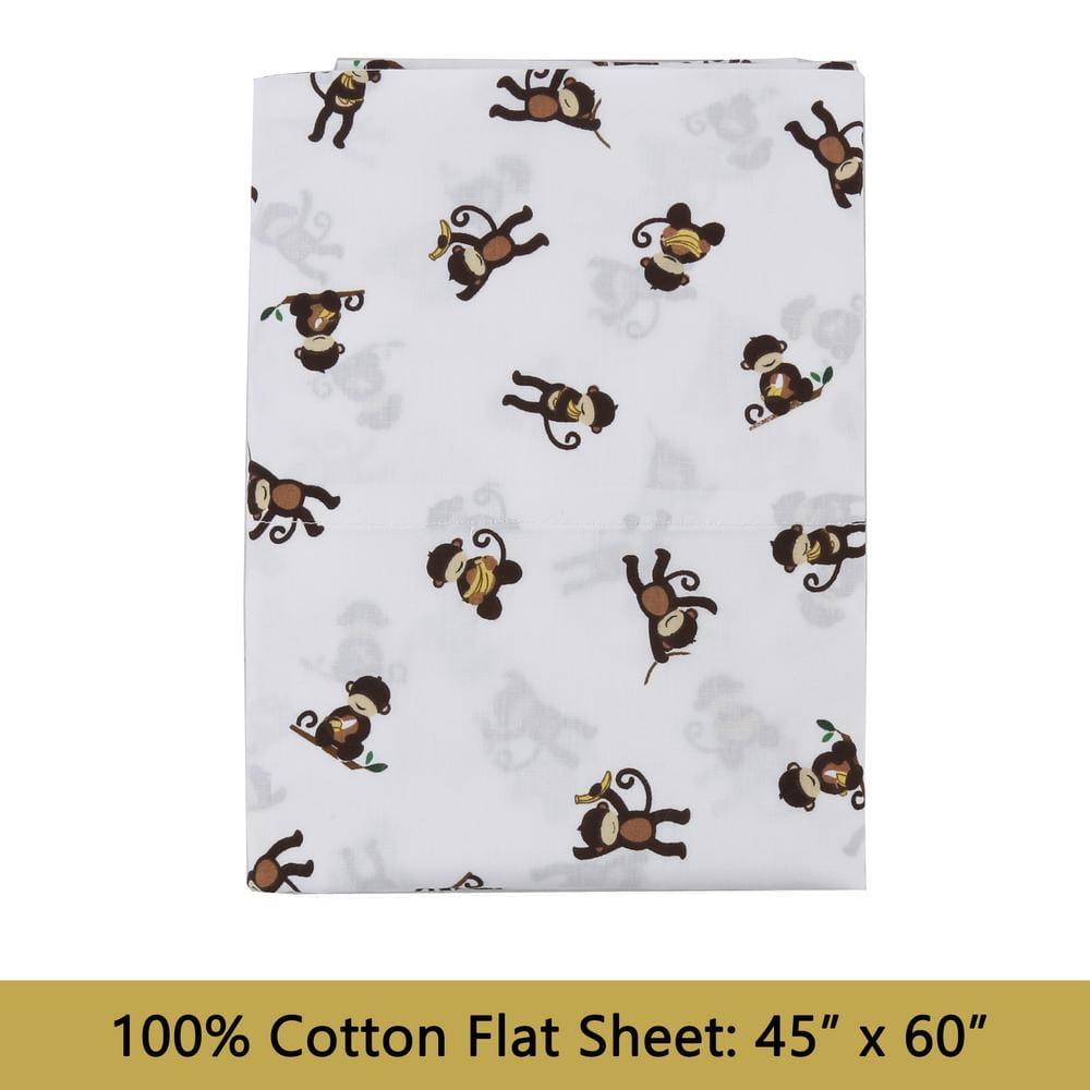 Monkey Around Jungle Bananas 3 Piece White Cotton Toddler Sheet Set