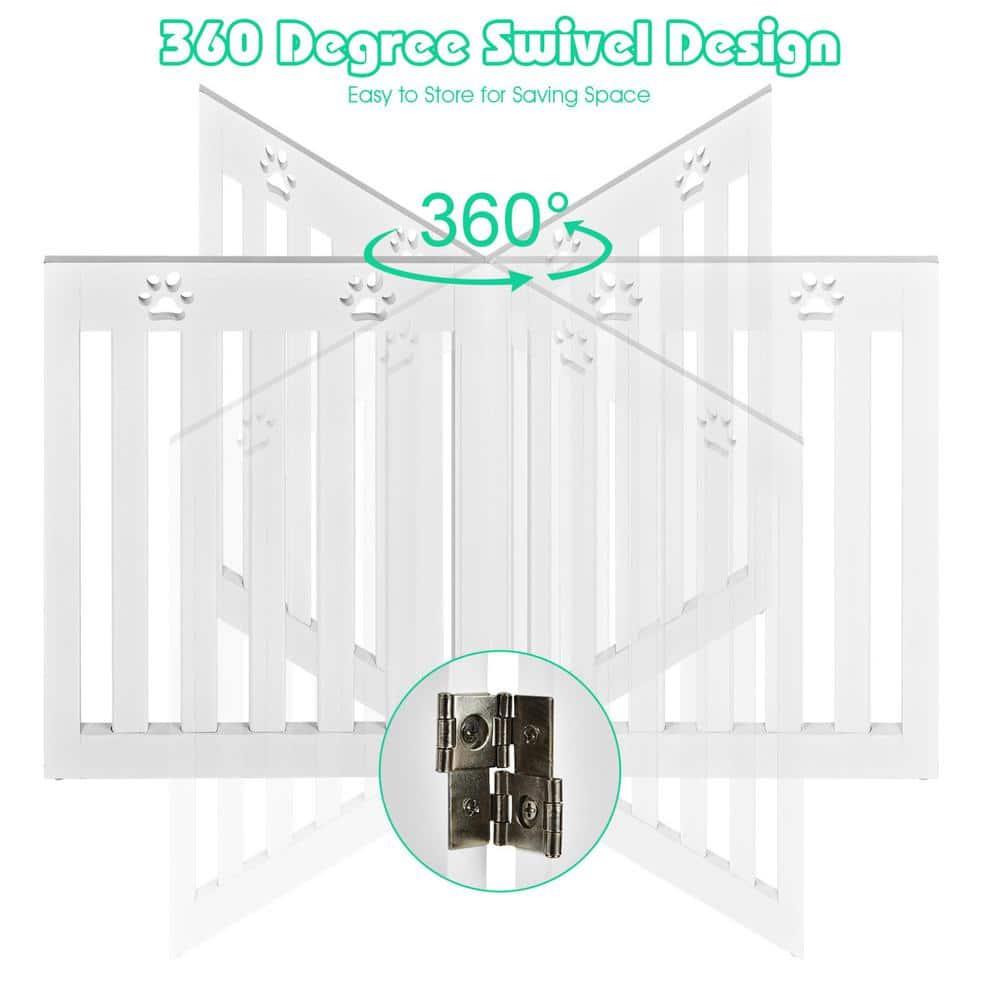 24 Inch Folding Wooden Freestanding Dog Gate with 360° Flexible Hinge for Pet-White, Dog Gate, Freestanding Pet Gate for The House, Doorway, Stairs, Pet Puppy Safety Fence