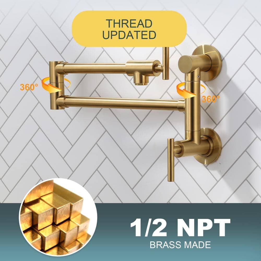 ARCORA ARCORA Single Hole Two Attachment Brass Wall Mounted Pot Filler Kitchen Faucet with Double-Handle AR7108800G