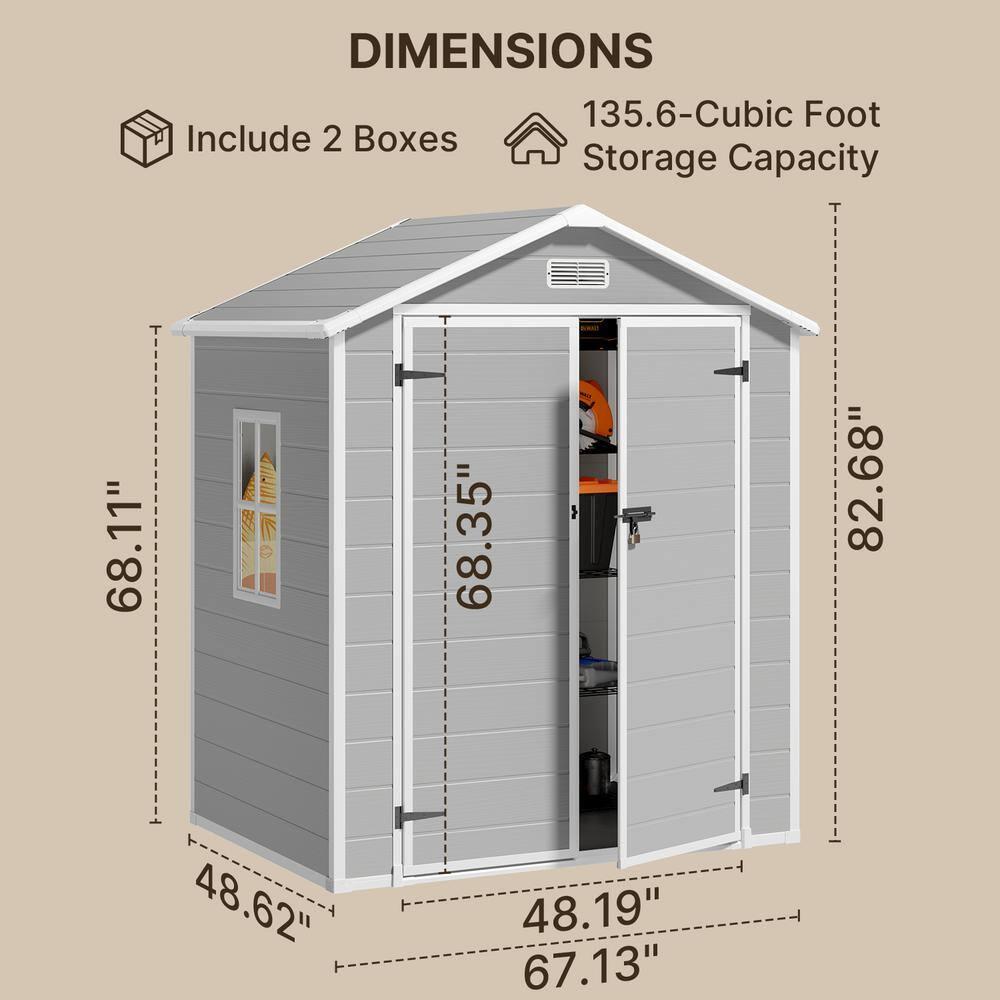 Outdoor Storage Shed with Floor, Lofka 6' x 4' Resin Outdoor Shed with Side windows for Garden, Patios, Backyards, Gray