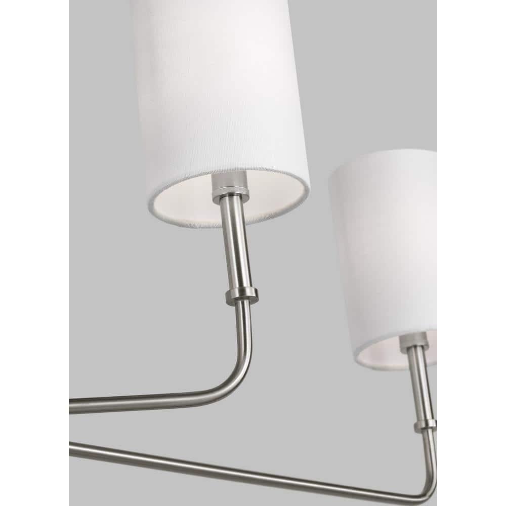 Brushed Nickel 6-Light Linear Chandelier with White Linen Shades