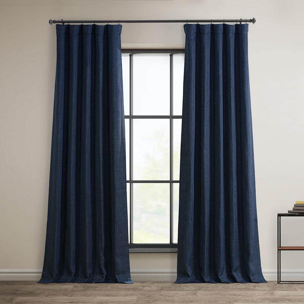 HPD Half Price Indigo Faux Linen Room Darkening Curtains for Bedroom & Living Room Curtains (1 Panel), Window Curtains 108 inches long, Rod pocket curtains & drapes, 50W X 108L