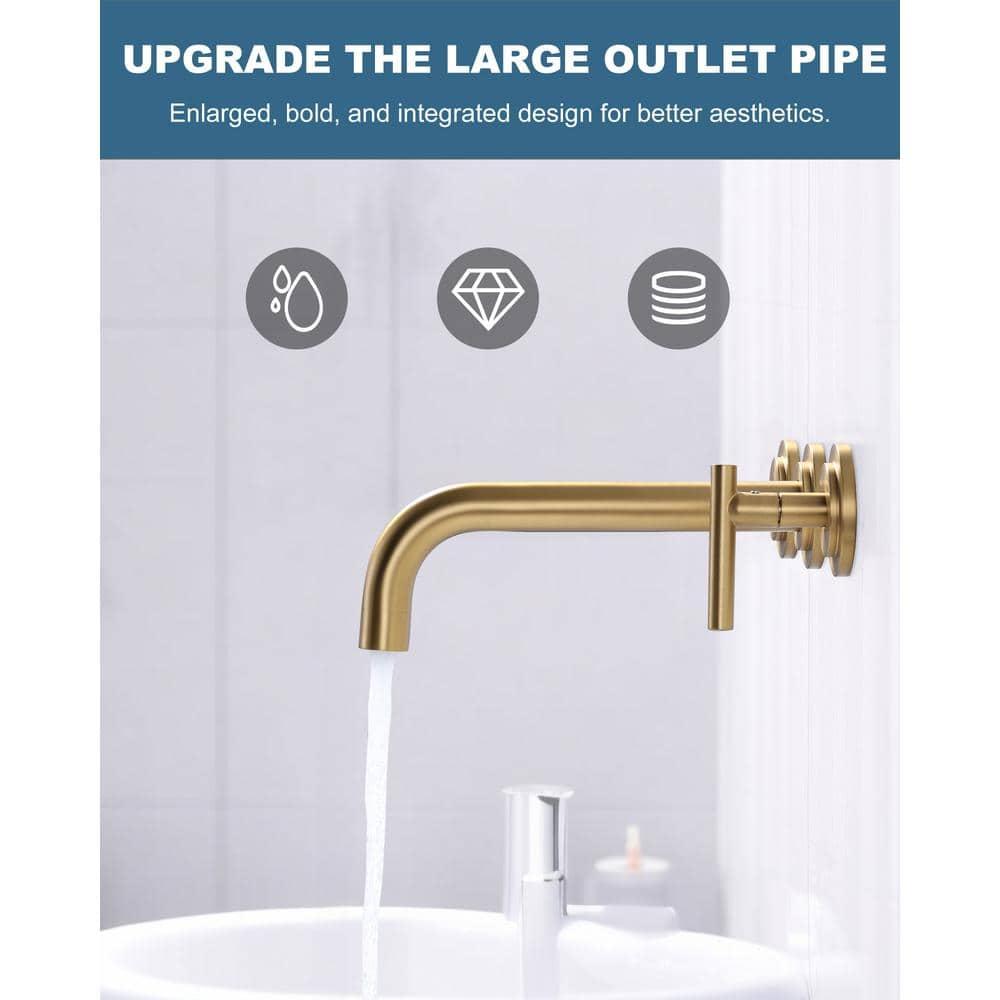 Double Handle Wall Mounted Bathroom Faucet in Solid Brass, Brused Gold