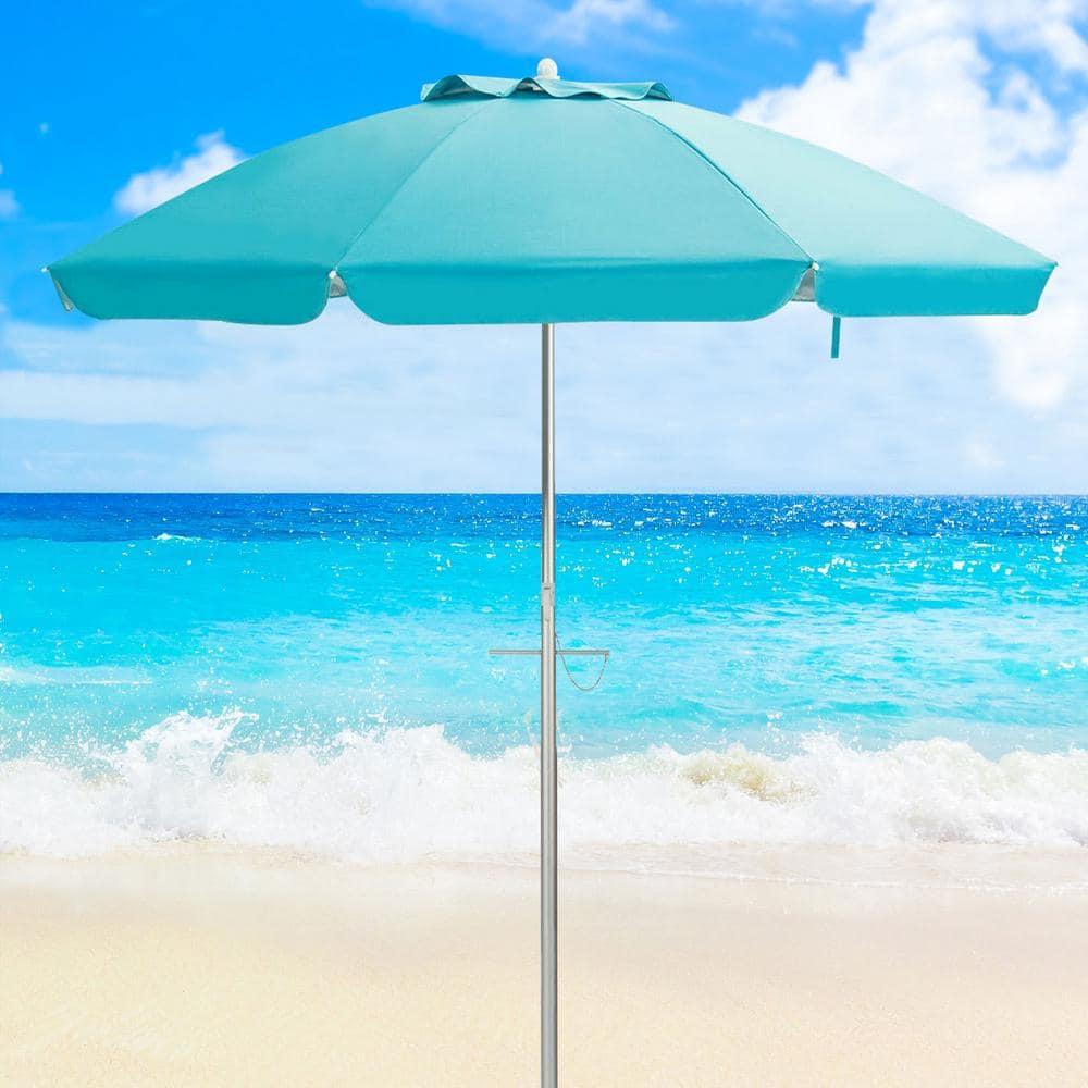Yardi Yard 6.5 Feet Beach Umbrella with Sun Shade and Carry Bag without Weight Base-Blue, Travel Beach Umbrella, Beach Umbrellas for Sand Heavy Duty Wind Portable Beach Umbrella