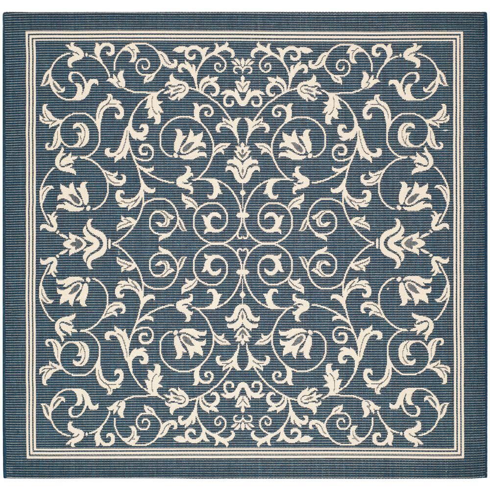 Courtyard CY2098 Power Loomed Indoor and Outdoor Area Rug - Navy/Beige - 5'3"x5'3" - Safavieh