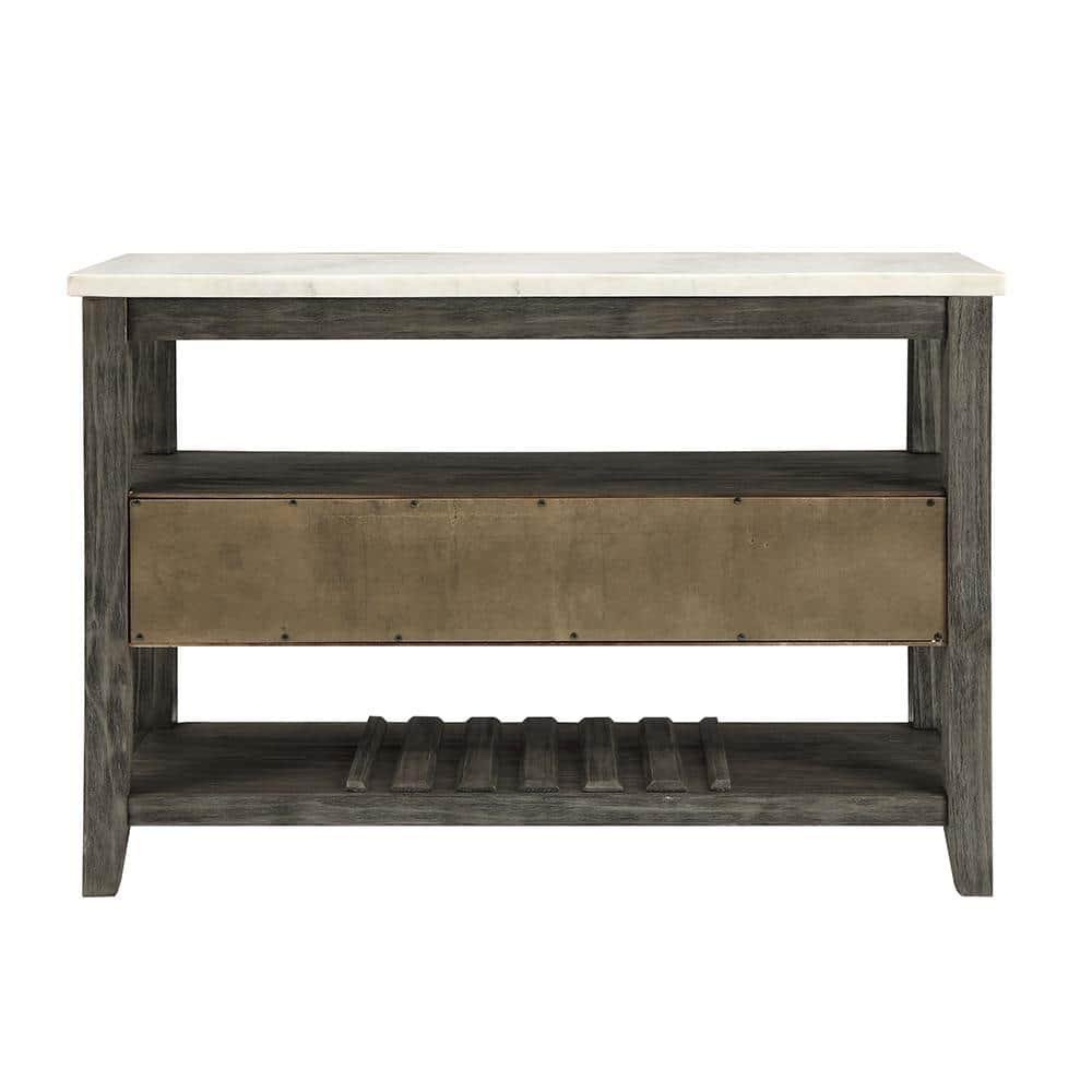 ACME Merel Marble Top Wine Rack Server in White and Gray Oak