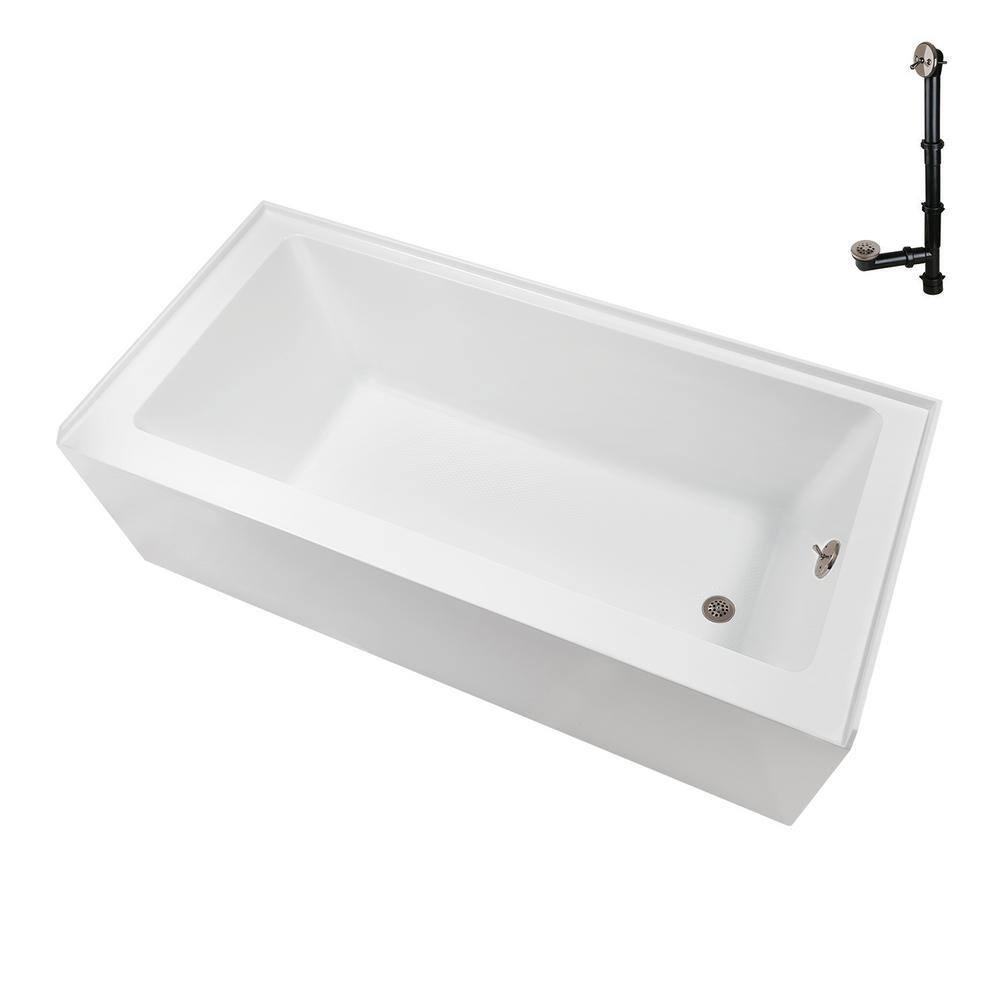 Streamline Bath Streamline 60 in. x 32 in. Acrylic Right-Hand Drain Alcove Bathtub in Glossy White With External Drain NAL-5580-BNK