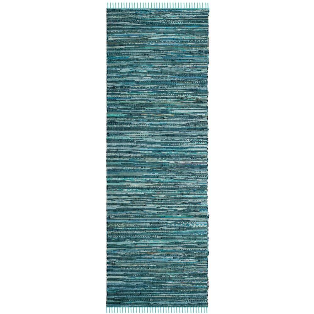 SAFAVIEH Rag Candis Striped Cotton Runner Rug, Turquoise/Multi, 2'3" x 12'