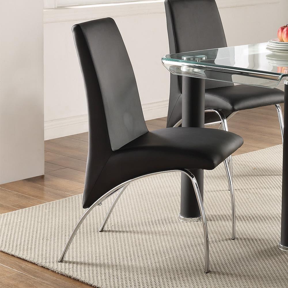 Set of 2 17" Pervis PU Dining Chairs Black/Chrome - Acme Furniture
