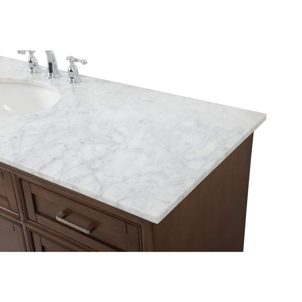 Elegant Decor Americana 60" Metal MDF Marble Single Bathroom Vanity in Teak