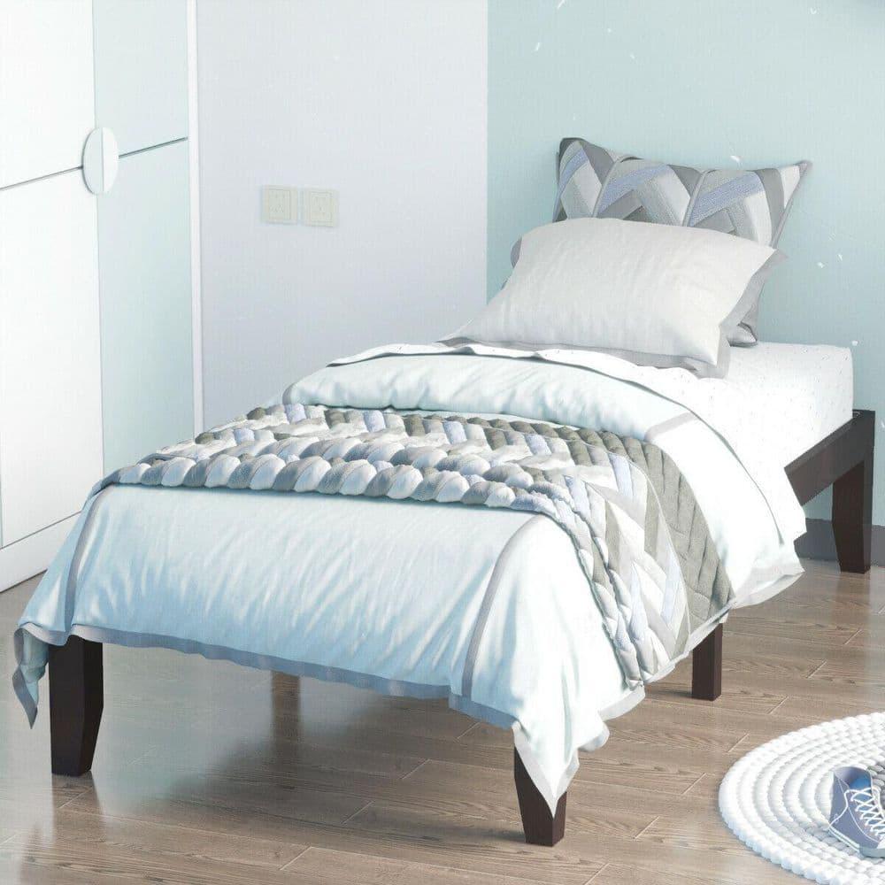 Blooming Espresso Twin Size Solid Wood Platform Bed Frame, 14-Inch Height With Slat Support