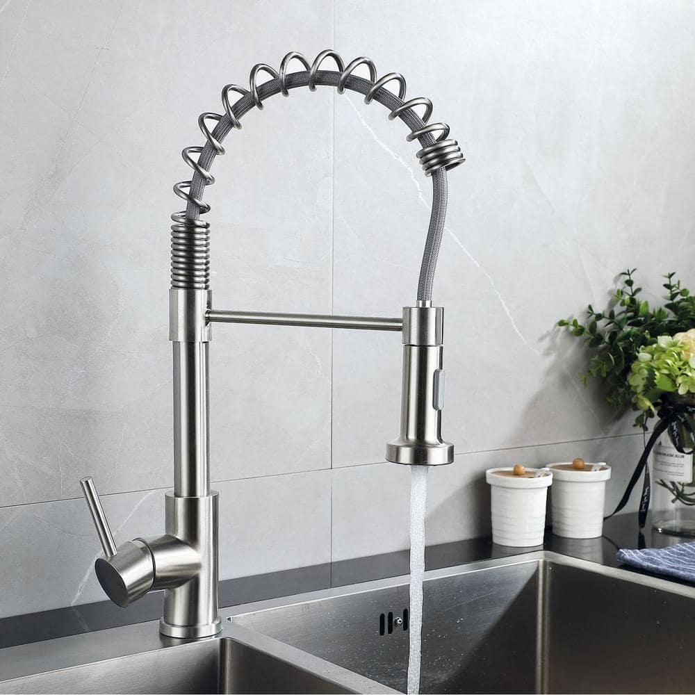 PENGFANG WORLDWIDE LLC Single Handle High Arc Pull Out Kitchen Faucet With Sprayer S2D0033BN