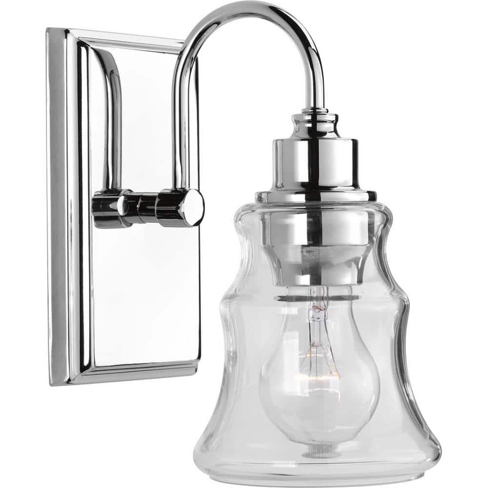 Progress Lighting Litchfield 1-Light Bath Vanity, Polished Chrome, Clear Glass Shade