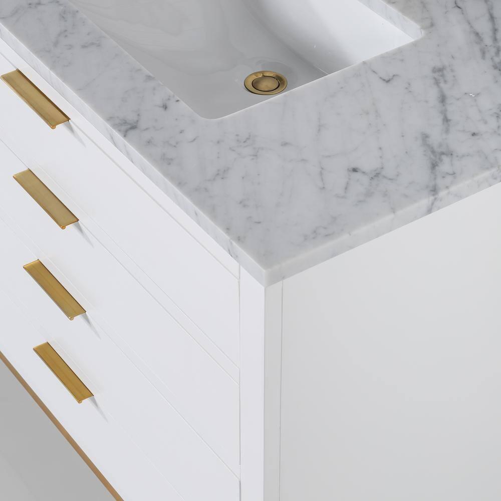 Pure White 72'' Double Sink Vanity with Carrara Marble Top