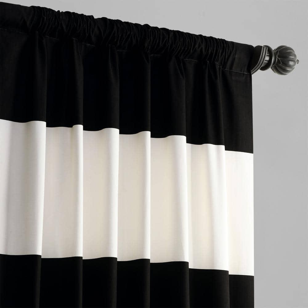 Onyx Black & Off White Horizontal Stripe Curtain (1 Panel), Onyx Black & Off White, 50W X 96L
