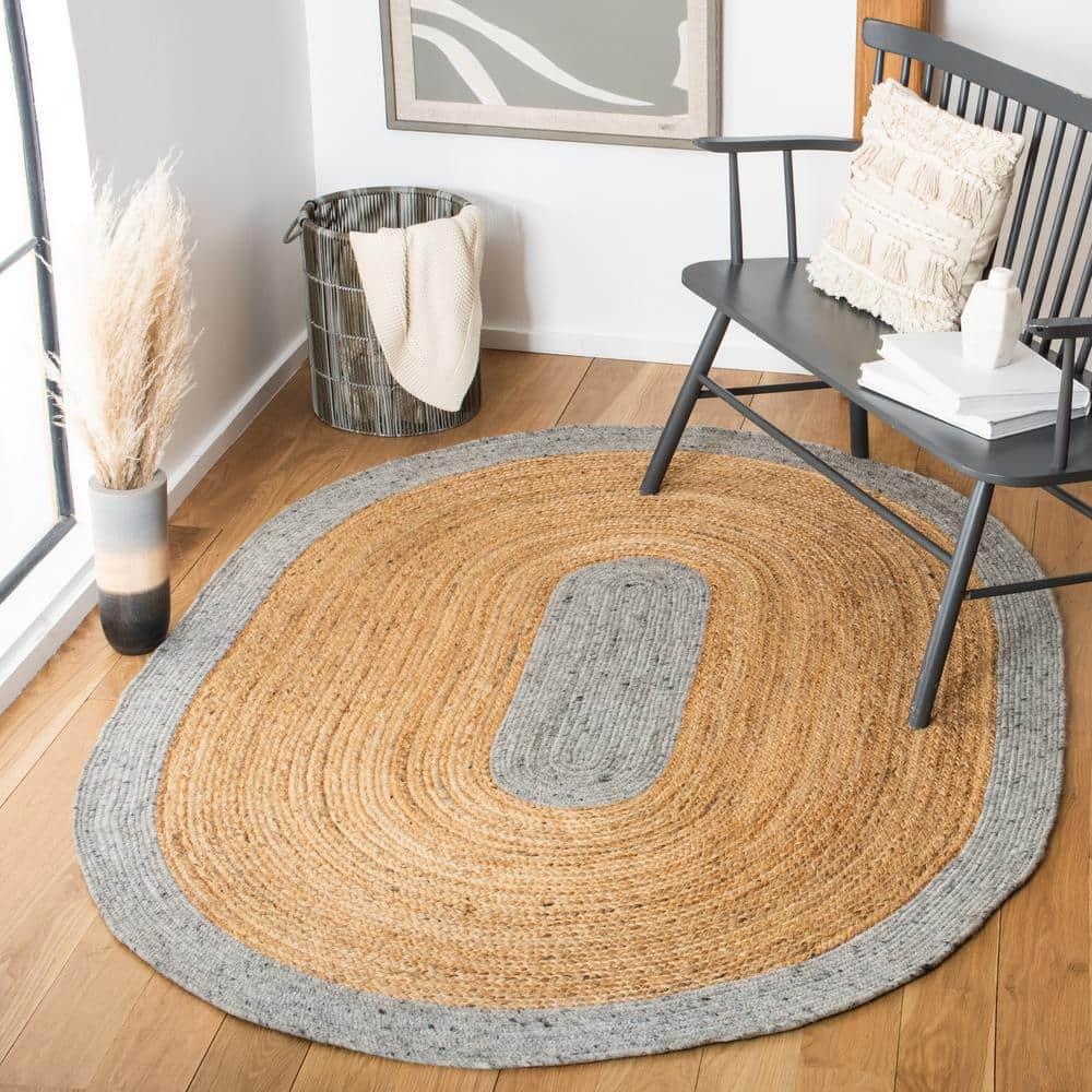 Braided BRD910 Hand Woven Indoor Area Rug - Grey/Natural - 6'x9' Oval - Safavieh