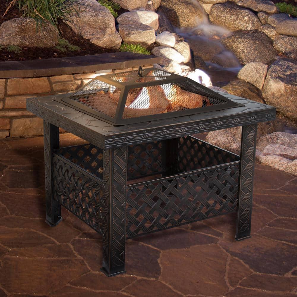 Pure Garden 26-Inch Outdoor Fire Pit with Screen, Cover, and Poker (Bronze)