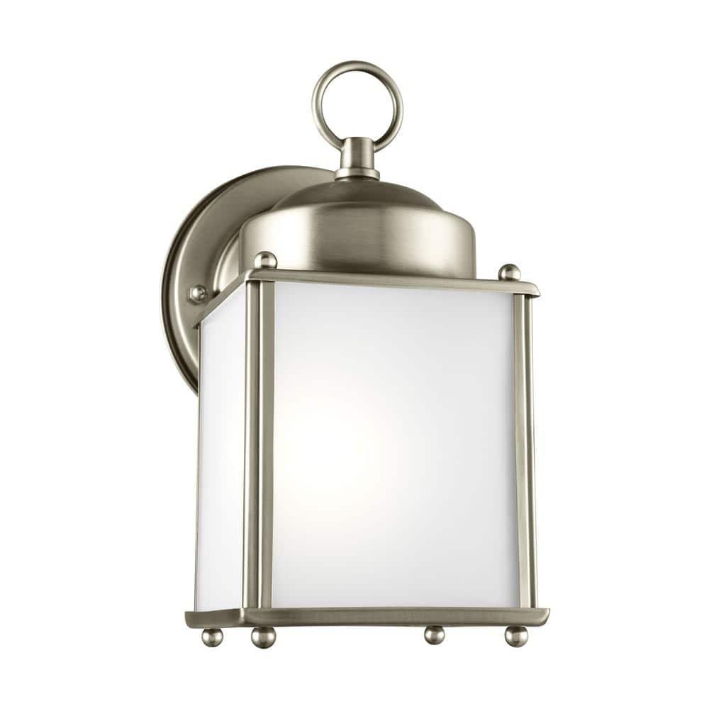 New Castle 1-Light Antique Brushed Nickel Outdoor 8.25 in. Wall Lantern Sconce