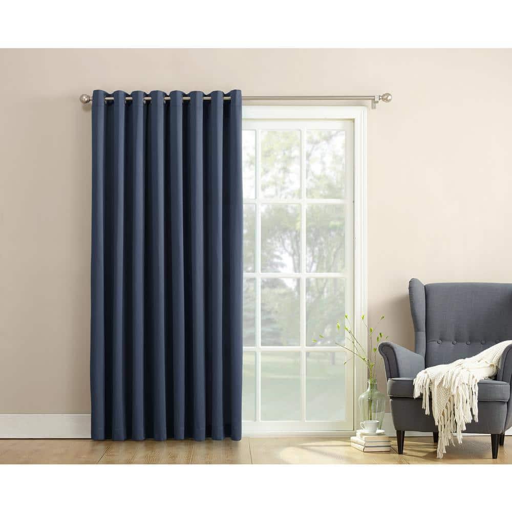 Sun Zero Bartlett Grommet Room Darkening Extra Wide Patio Curtain Panel, 100"X84", Navy Blue