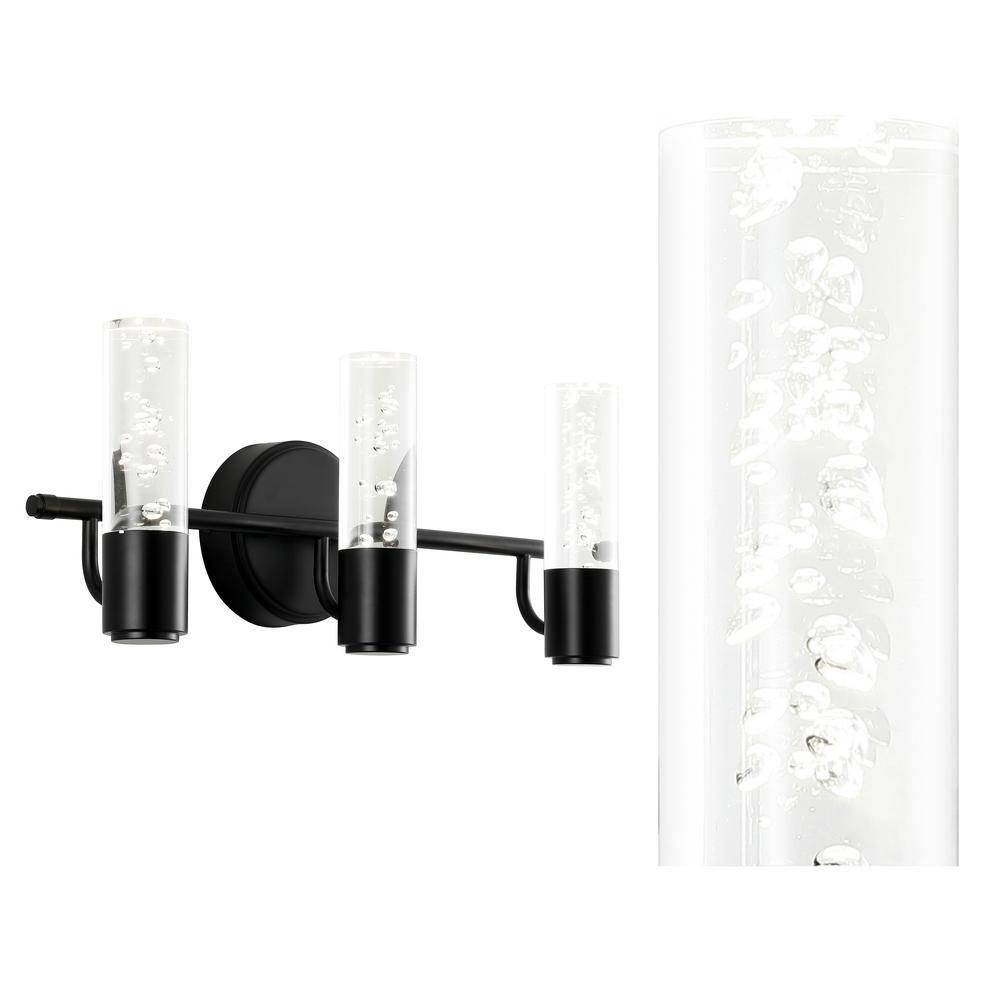Bolha 18" 3-Light Minimalist Modern Bubble Acrylic/Iron Integrated LED Vanity Light, Black