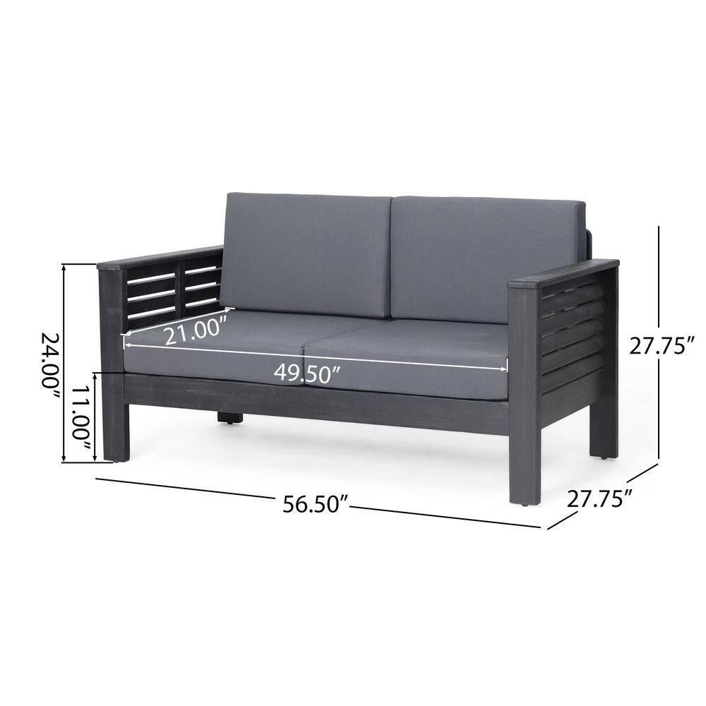 Christopher Knight Home Rabun Outdoor Acacia Wood 4 Seater Chat Set with Cushions, Dark Gray