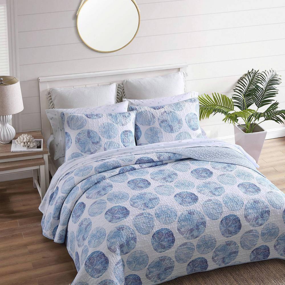 Twin Ocean Isle Quilt & Sham Set Blue - Tommy Bahama: Geometric Pattern, Midweight Fabric, OEKO-TEX Certified