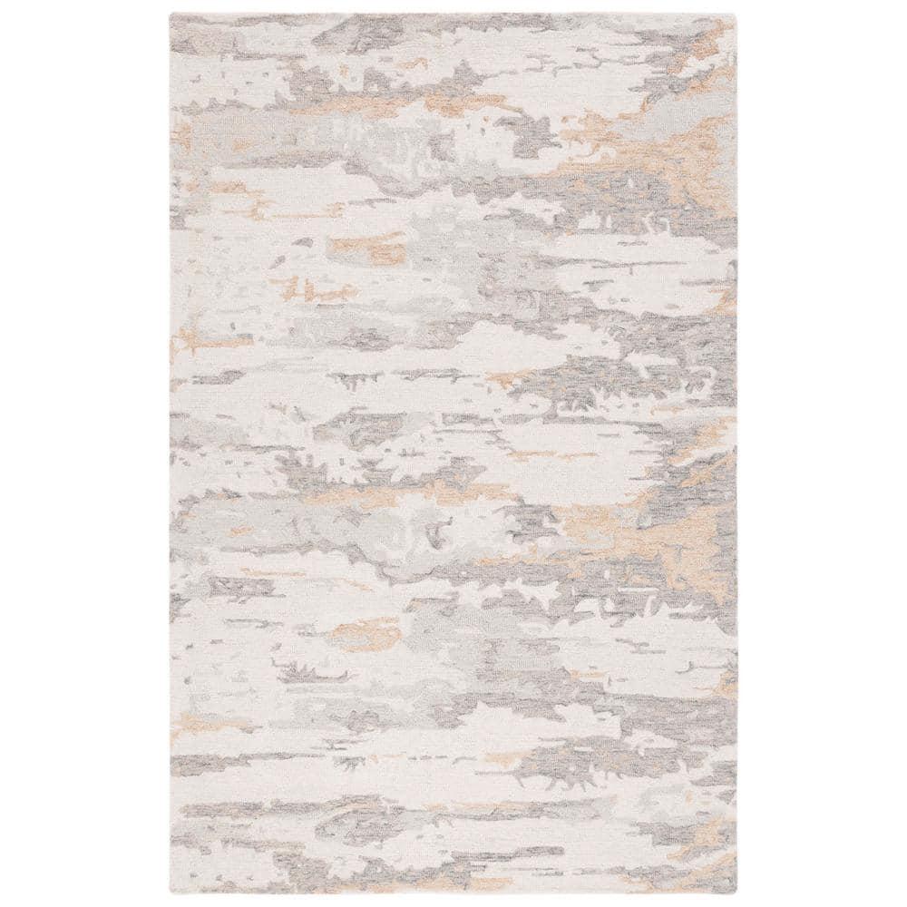SAFAVIEH Abstract Seachlann Distressed Abstract Wool Area Rug, Ivory/Grey, 6' x 9'