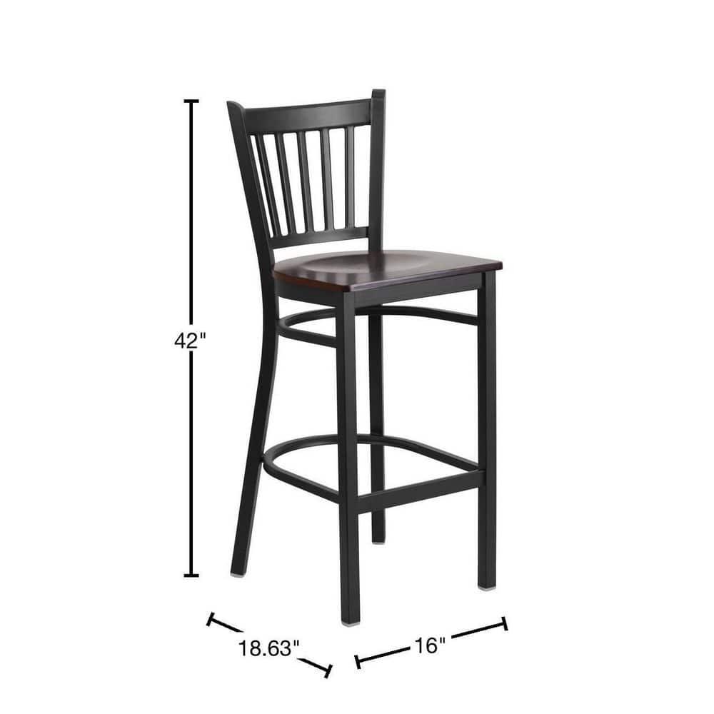 Flash Furniture HERCULES Series Black Vertical Back Metal Restaurant Barstool - Walnut Wood Seat
