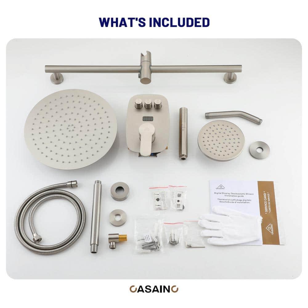 CASAINC BR01008SX12BN Rainfall Symphony 12inch Dual Showerhead Temperature Display Shower System with 2 in 1 Slider Bar Shower Handheld