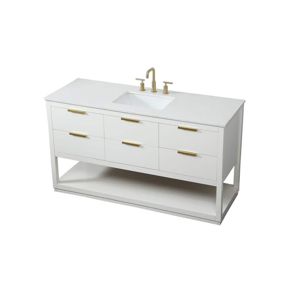 Elegant Decor Larkin 60" Solid Wood MDF Single Bathroom Vanity in White Finish