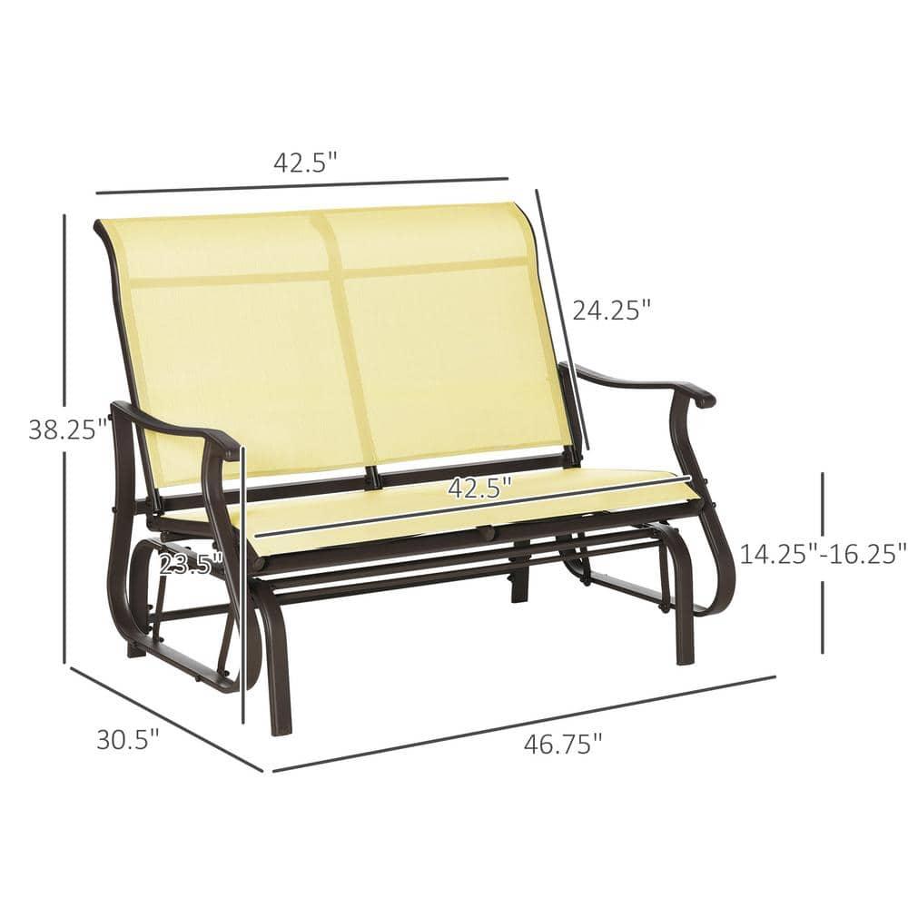 Outsunny 47" Outdoor Double Glider Bench for 2 Person, Patio Glider Armchair Swing Chair for Backyard with Mesh Seat and Backrest, Steel Frame, Beige
