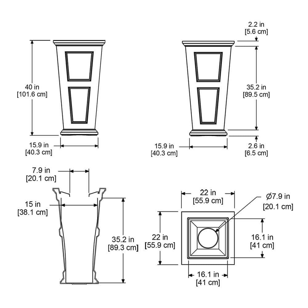 Pemberly Row 40" Tall Traditional Plastic Waste Bin in Black