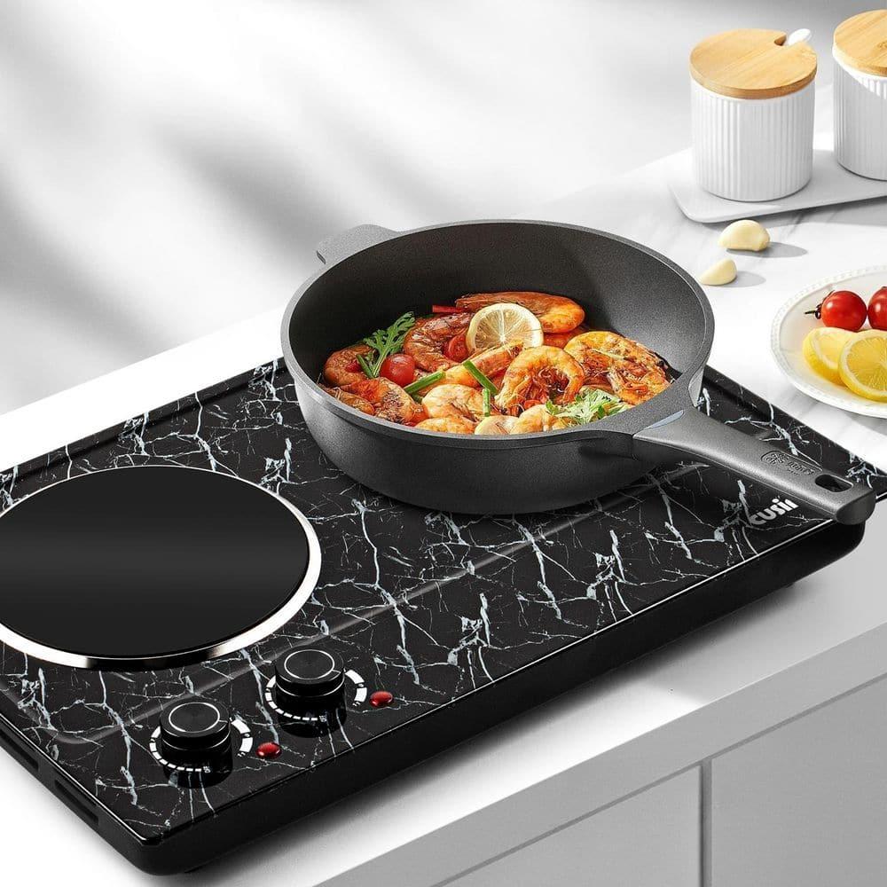 Portable 2-Burner 7.4 in. Black Electric Stove 1800-Watt Hot Plate with Anti-Scald Handles