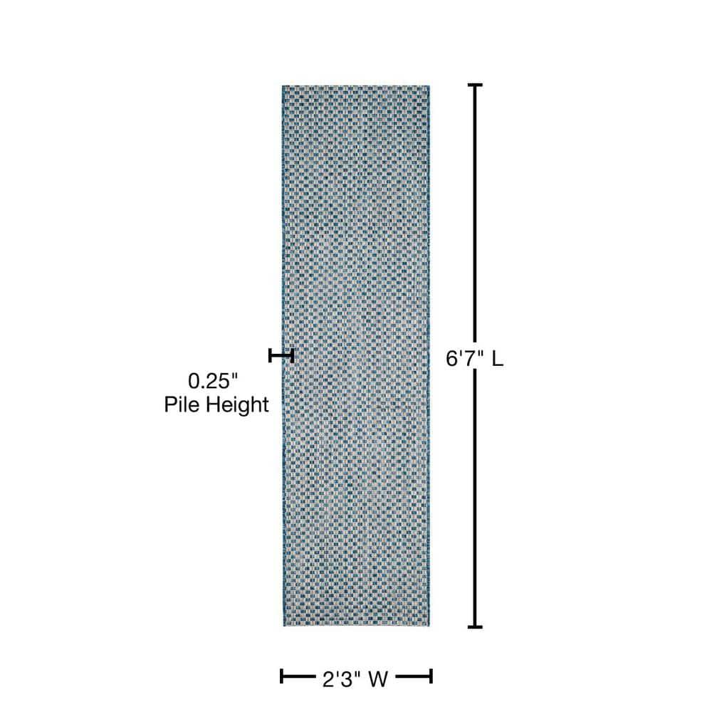 SAFAVIEH Courtyard Blair Checkered Indoor/Outdoor Runner Rug, Blue/Light Grey, 2'3" x 6'7"
