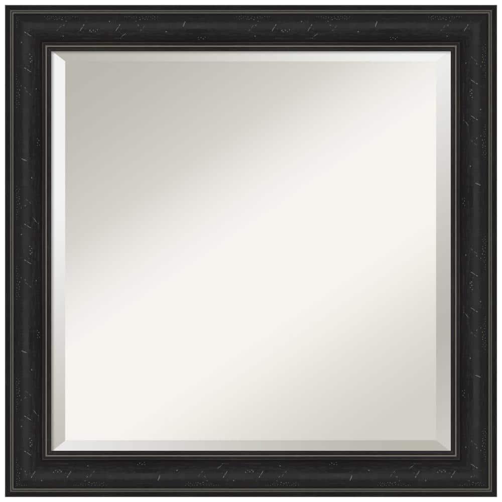 Amanti Art Beveled Bathroom Wall Mirror - Shipwreck Black Narrow Frame Outer Size: 24 x 24 in