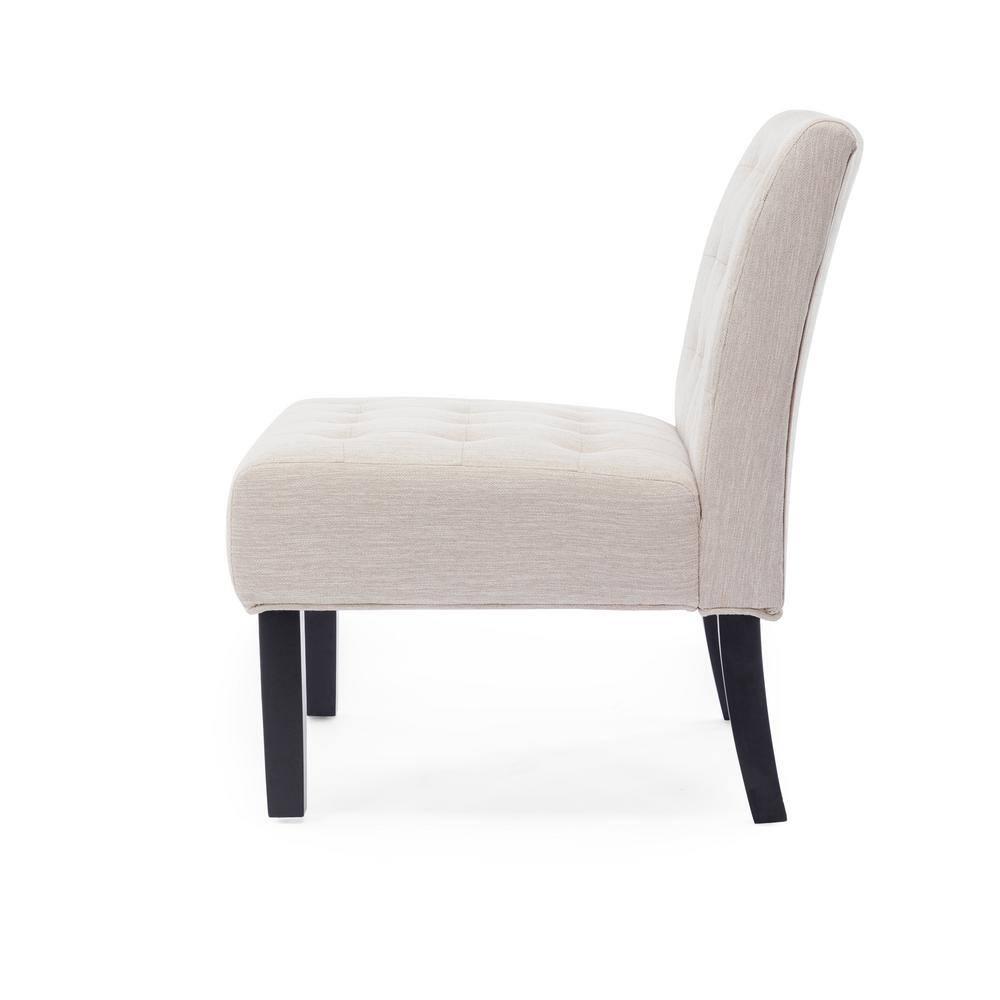 Noble House Loverin Fabric Tufted Slipper Chairs, Set of 2, Beige and Matte Black