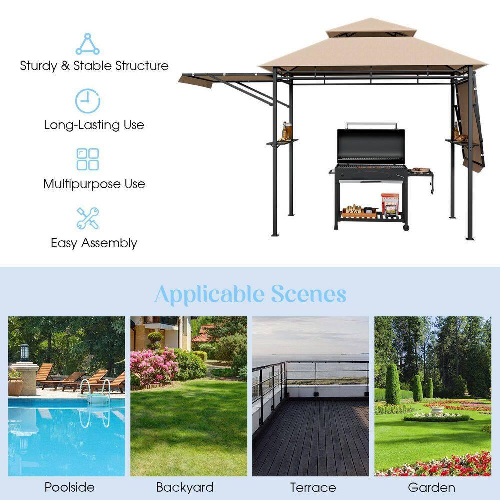 Canddidliike 13.5 x 4 Feet Patio BBQ Grill Gazebo Canopy with Dual Side Awnings-Beige, Outdoor Party Event Tents for Outside Party Waterproof Tent BBQ Shelter