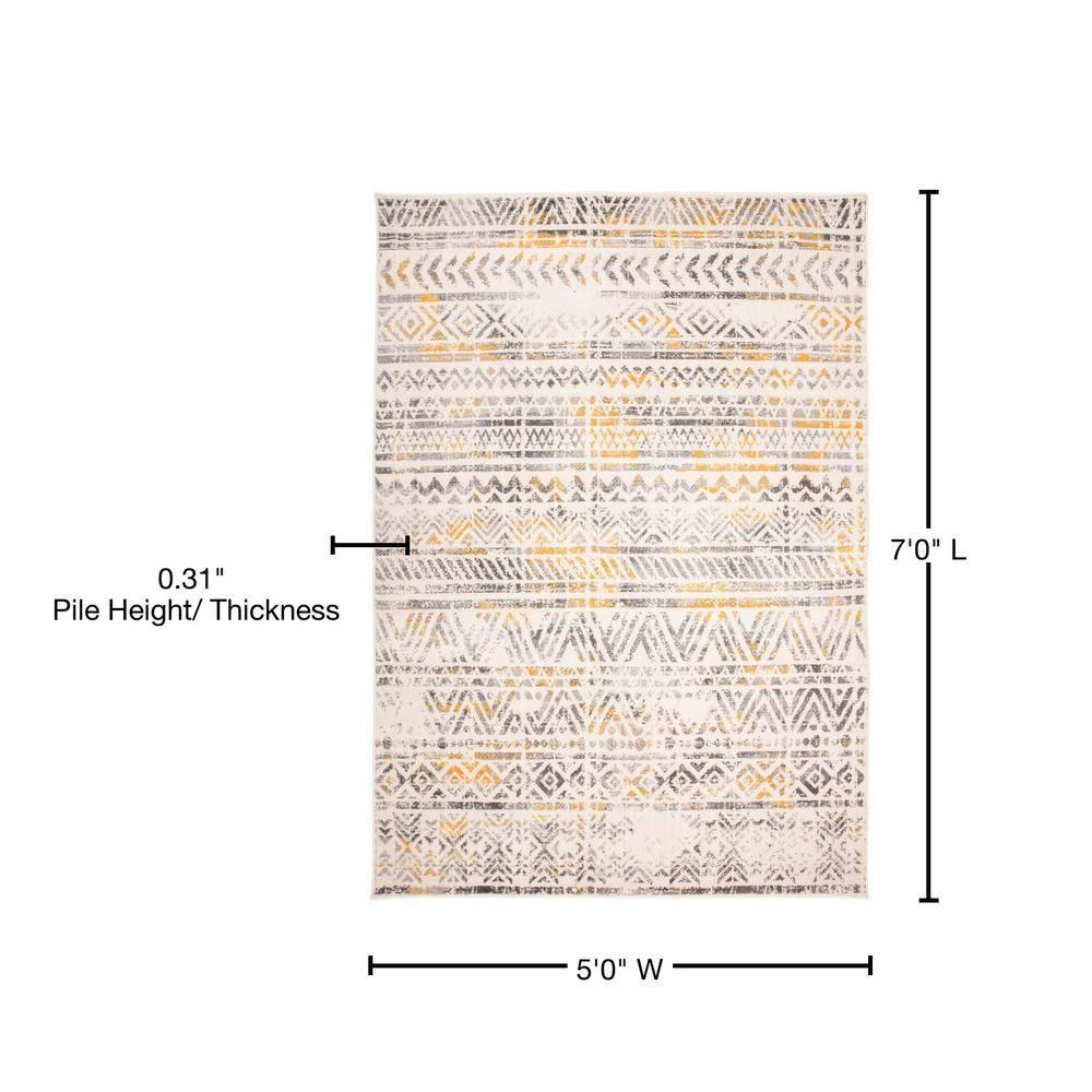 World Rug Gallery Geometric Distressed Bohemian Yellow 5'x7' Area Rug