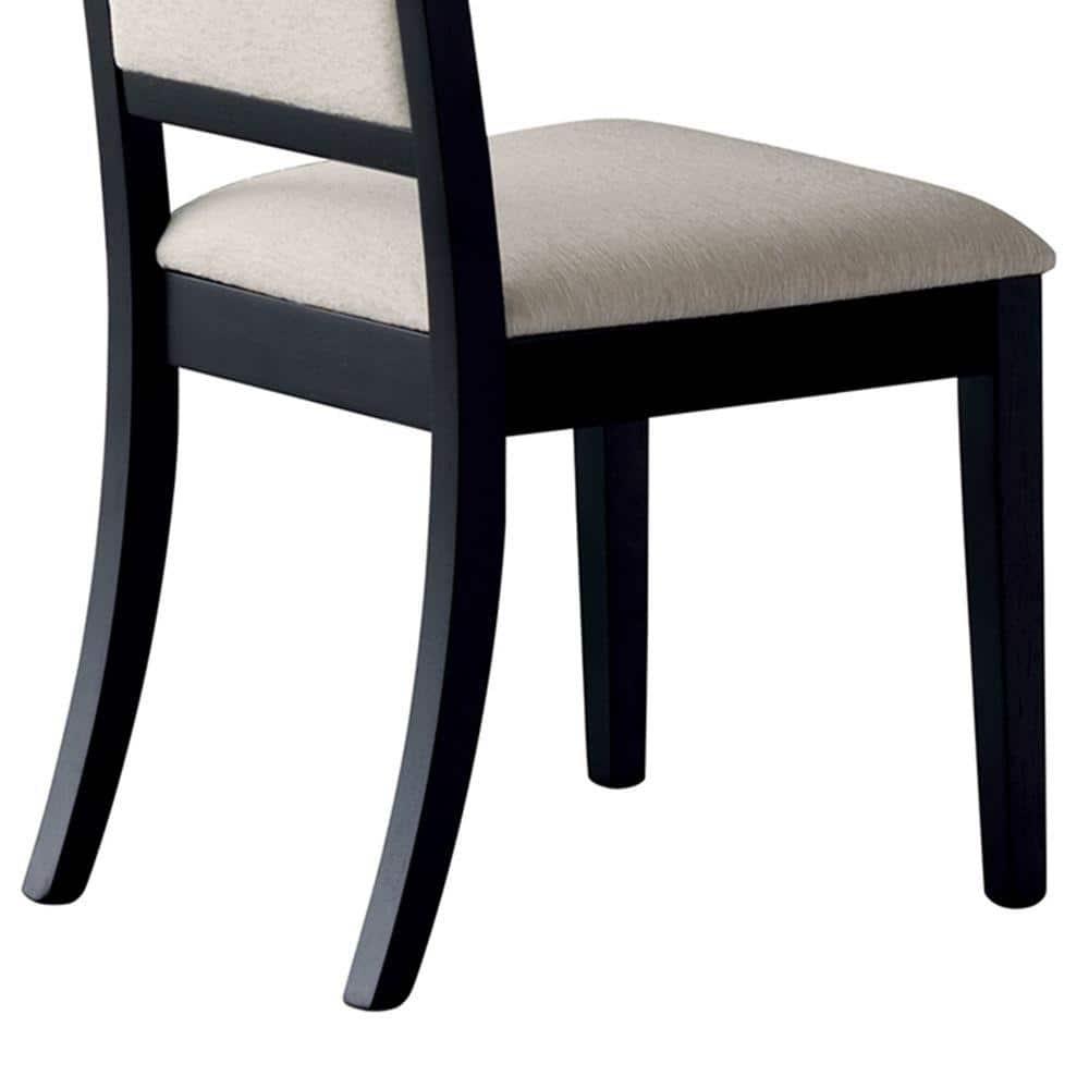 Benzara Wooden Dining Side Chair With Cream Upholstered seat And Back, Black, Set of 2