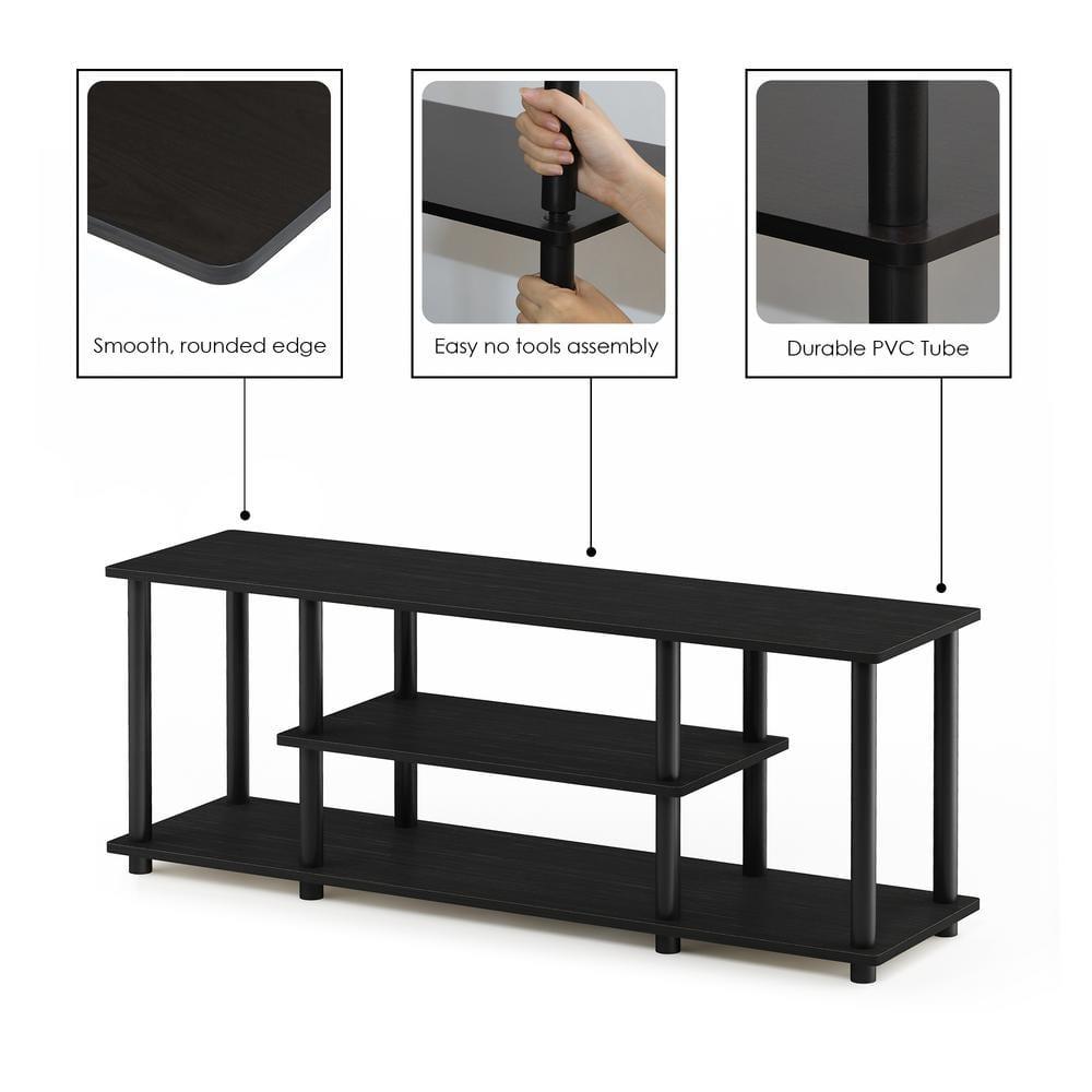 Furinno No Tools 3-Tier TV Stands for TV's up to 50" Entertainment Media Center Walnut/Black