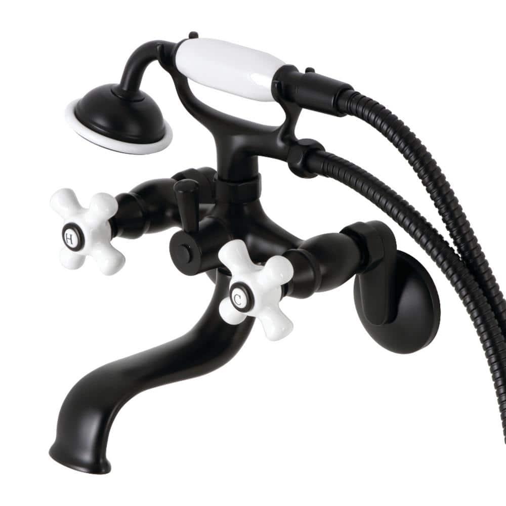 Kingston Brass Kingston Three-Handle 2-Hole Wall Mount Clawfoot Tub Faucet with Hand Shower