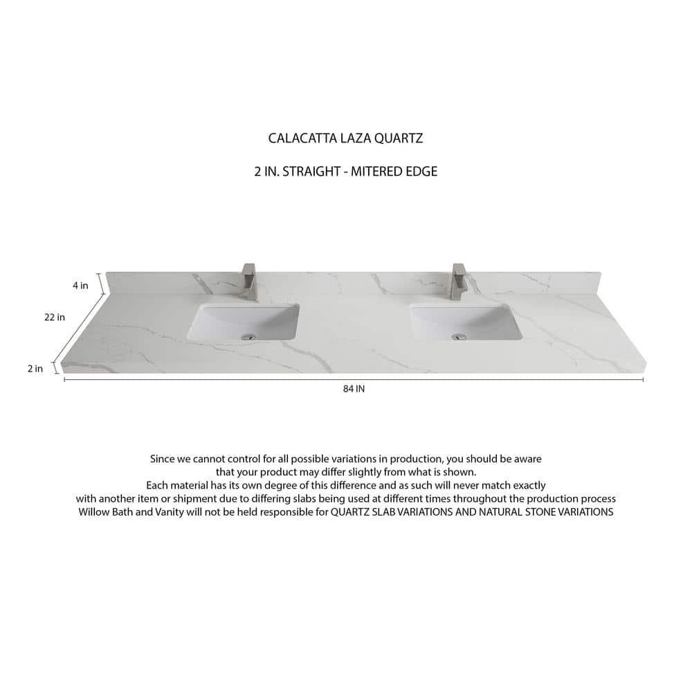 Willow Collections 84'' Double Bathroom Vanity with Quartz Top